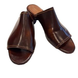 Emporio Armani Women’s Open Toe Slide Mules Brown Leather Size US 9 EU 39